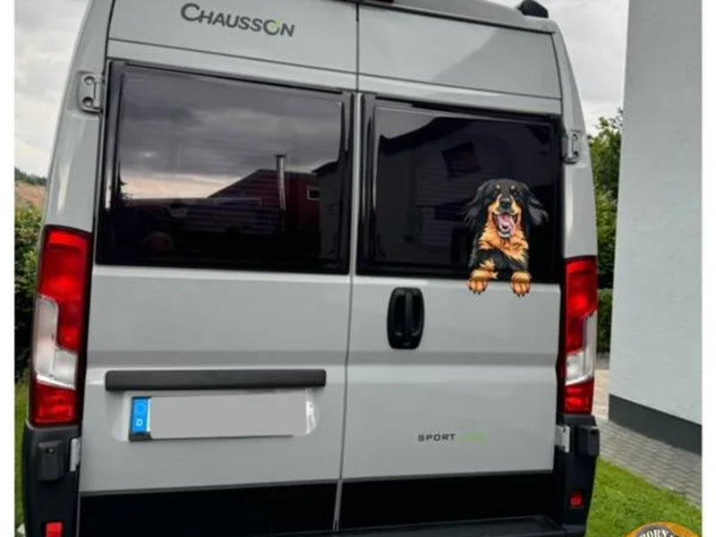 Wohnmobil mit Hundesticker hinten