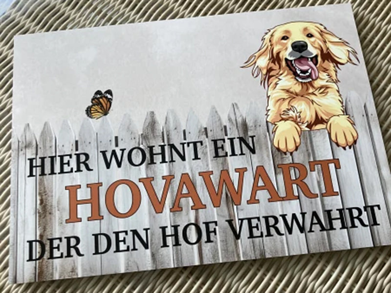 Hundeschild Hovawart am Zaun