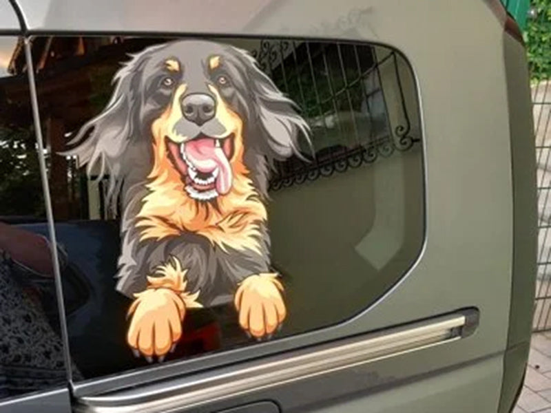 Hundesticker auf Autotür, fröhlich
