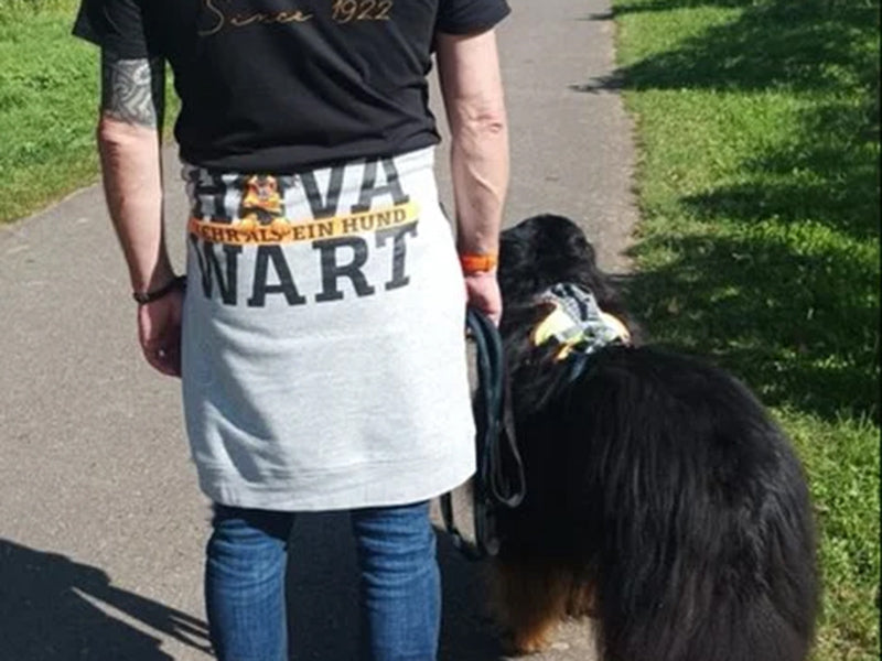 Mensch mit großem Hund spazieren