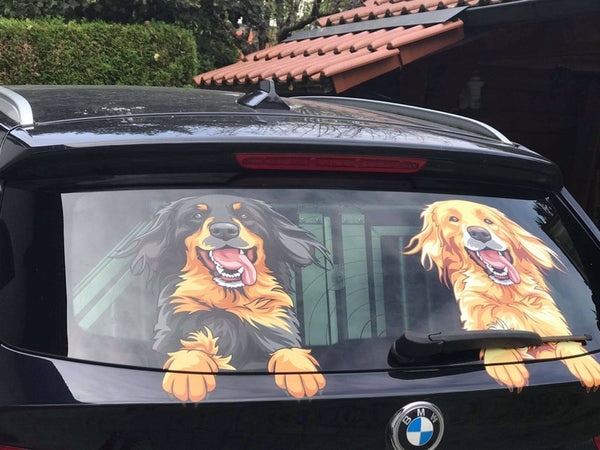 Schwarzmarkener und Blonder Hovawart Aufkleber auf einem BMW