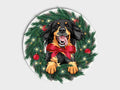 Großer Hund im Weihnachtskranz