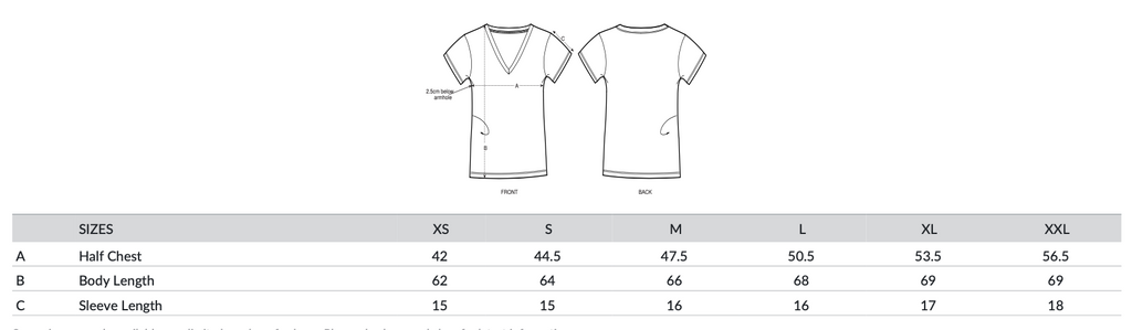 Größentabelle T-Shirt mit Maßen