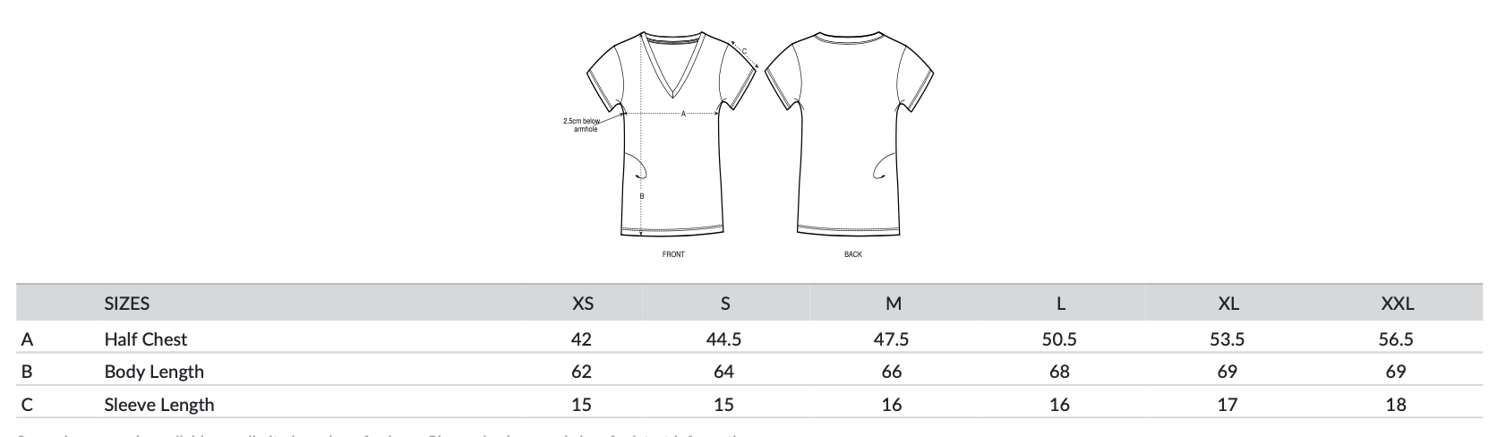 Größentabelle T-Shirt mit Maßen