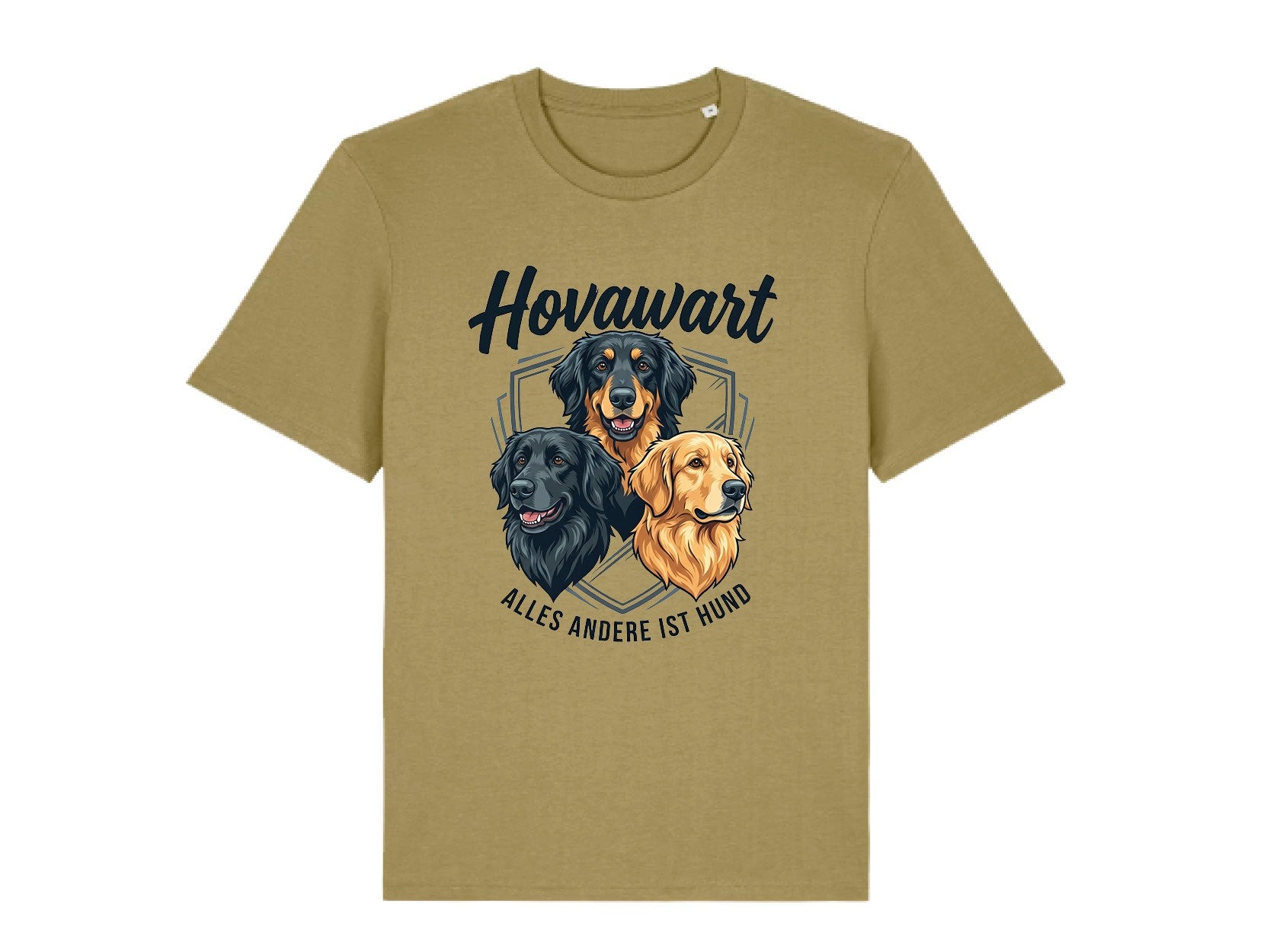 Hovawart T-Shirt Damen olivgrün – hochwertiges Shirt mit drei Hovawart Motiven und Schriftzug „Alles andere ist Hund“