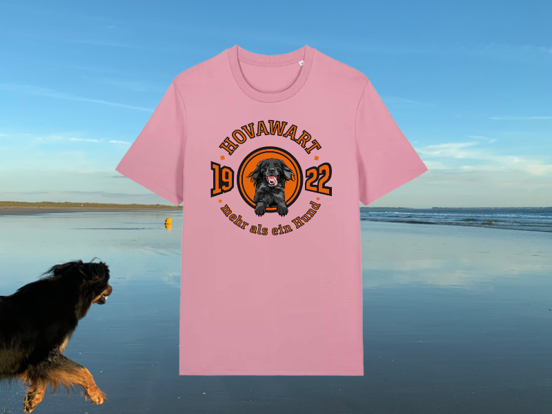 Rosa Hovawart-Shirt am Strand