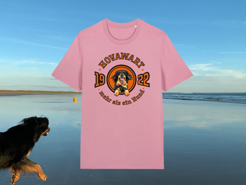 Rosa Hovawart-Shirt am Strand