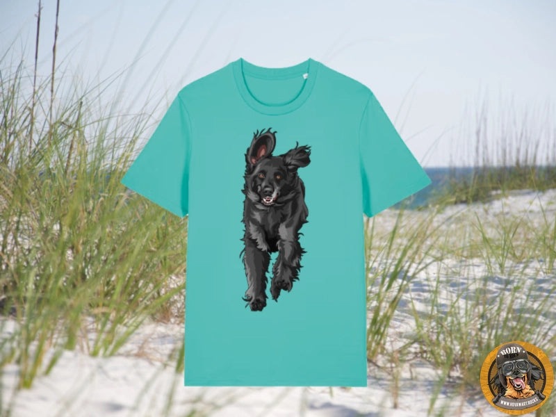 Türkises T-Shirt mit großem Hund