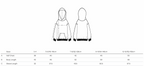 Hovawart Hoodie Kids. Größentabelle für Kinder Hoodies, dargestellt als schematische Zeichnungen eines Hoodies von vorne und hinten, darunter eine Tabelle. Die Tabelle listet die Größen 3-4, 5-6 (110-116cm), 7-8 (122-128cm), 9-11 (134-146cm) und 12-13 (152-158cm auf. Gemessen werden A: halbe Brustweite in cm (38, 40, 42, 46, 50), B: Körperlänge in cm (43, 46, 52, 59, 66) und C: Ärmellänge in cm (32, 37.5, 43.5, 50.5, 57.5).