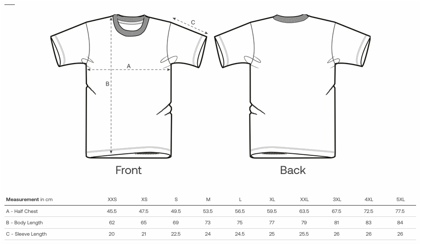 T-Shirt Größentabelle mit Maßen