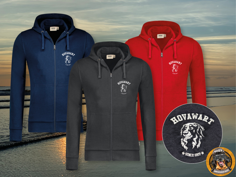 Drei Hovawart-Hoodies am Strand