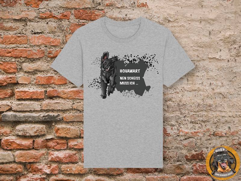 graues Hovawart T-Shirt auf Steinmauer
