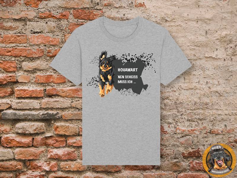 graues Hovawart T-Shirt auf Steinmauer