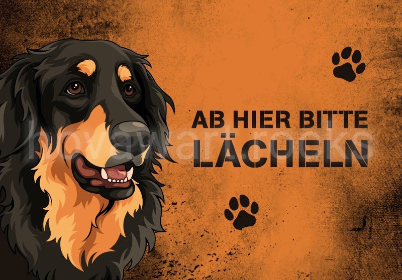 Großer Hund, Pfotenabdrücke, Schriftzug