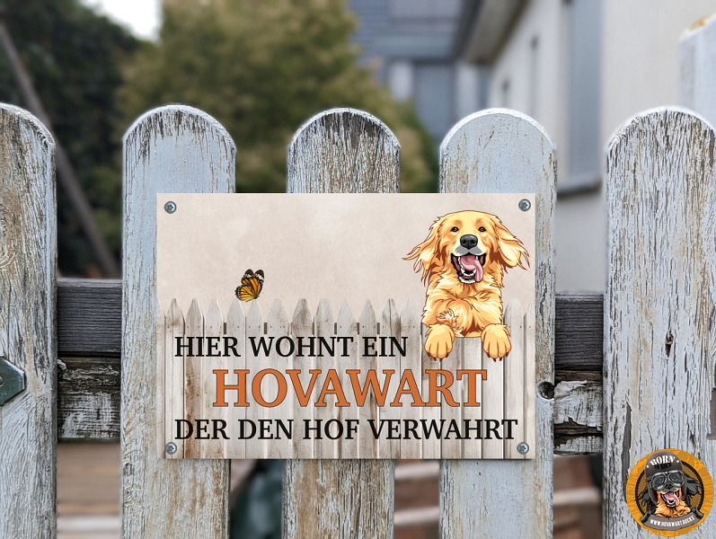 Türschild - Hier wohnt ein Hovawart der den Hof verwahrt - blond