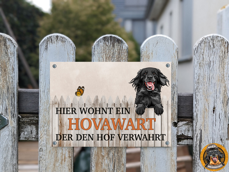 Türschild - Hier wohnt ein Hovawart der den Hof verwahrt - schwarz