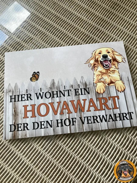 Hundeschild Hovawart am Zaun