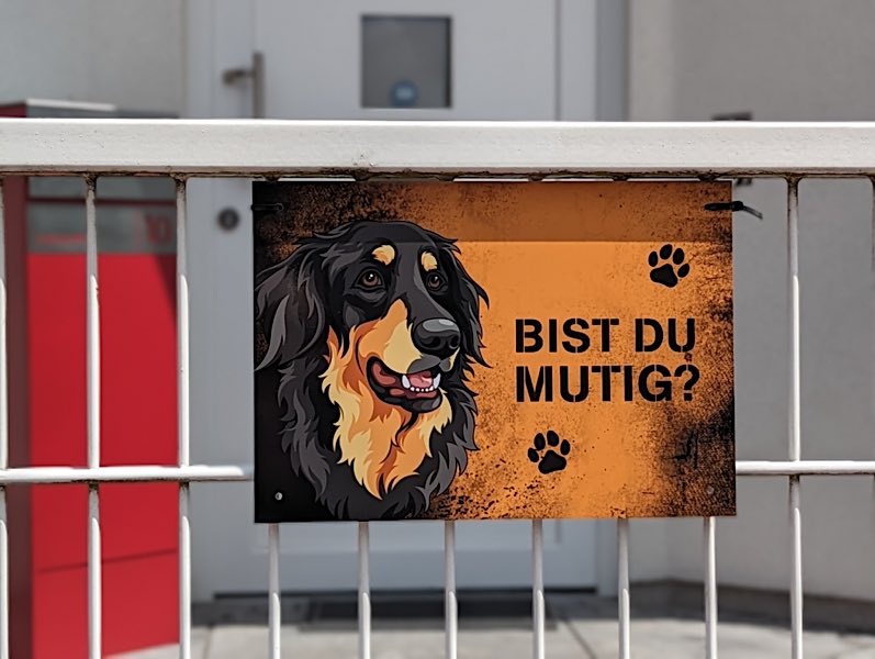 Hundeschild am Zaun, Warnhinweis