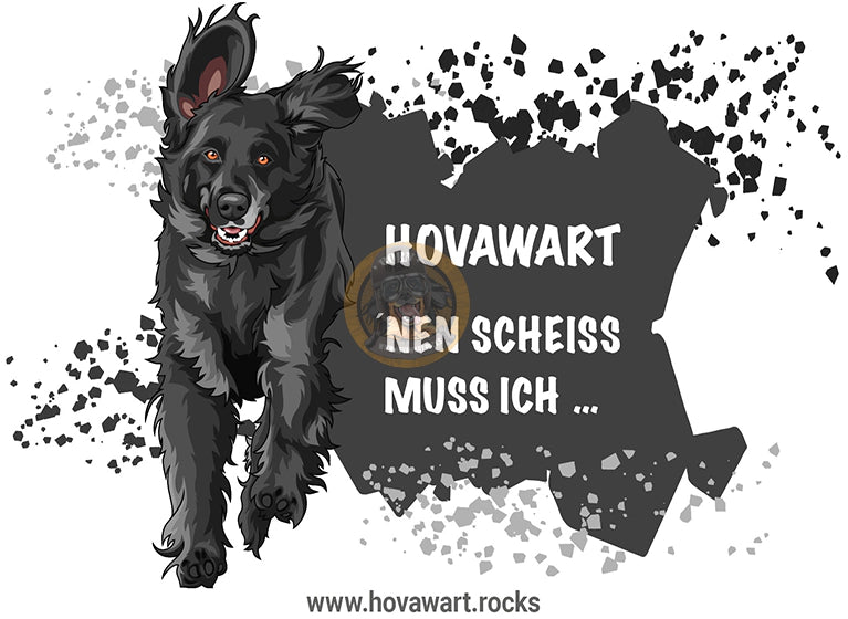 Aufkleber mit einem schwarzen Hovawart und Text