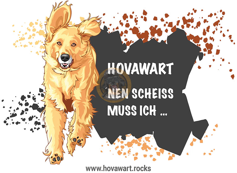 Aufkleber mit einem blonden Hovawart und Text