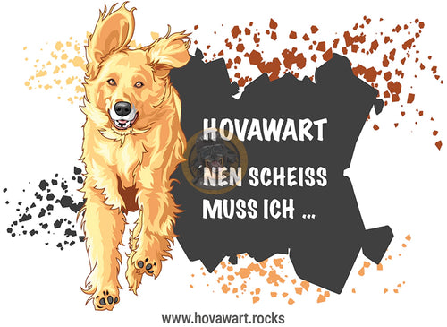Aufkleber mit einem blonden Hovawart und Text