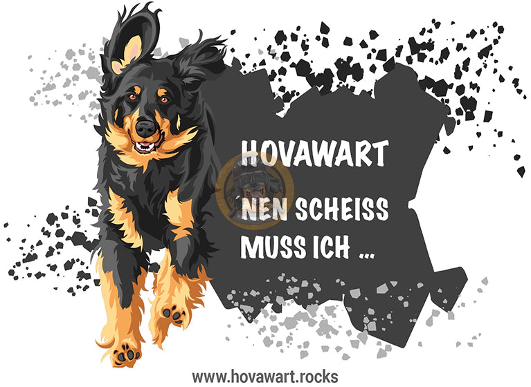 Aufkleber mit einem scharzmarkenen Hovawart und Text
