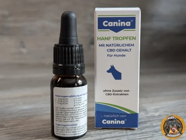 Canina Hanf Tropfen für Hunde mit natürlichem CBD Gehalt, Flasche und Verpackung, ideal für Beruhigung und Wohlbefinden